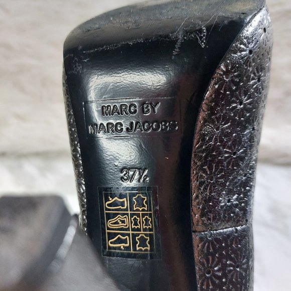 Mac by Marc Jacobs Women's Black Bow Metallic High Heel Leather Shoes EU 37.5 - Picture 6 of 8